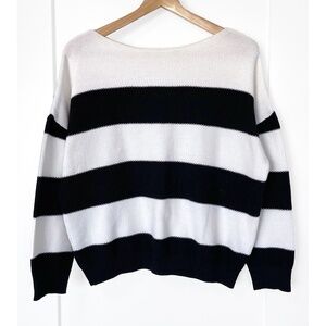 Simons Contemporaine Black & White Striped Cotton Sweater